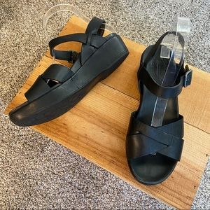 Kork-Ease Myrna Black Leather Wedge Ankle Strap Sandal Shoes